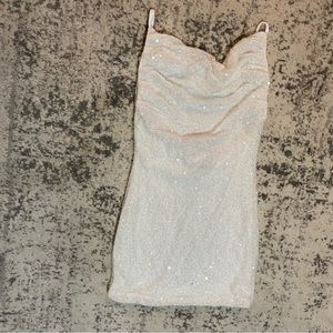 NWT! Miss Ord Slouch Neck Open-Back Sequin Mini Dress